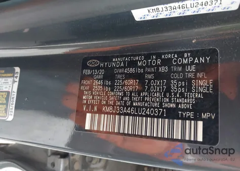 2020 Hyundai Tucson Value из США, поврежденный, VIN KM8J33A46LU240371